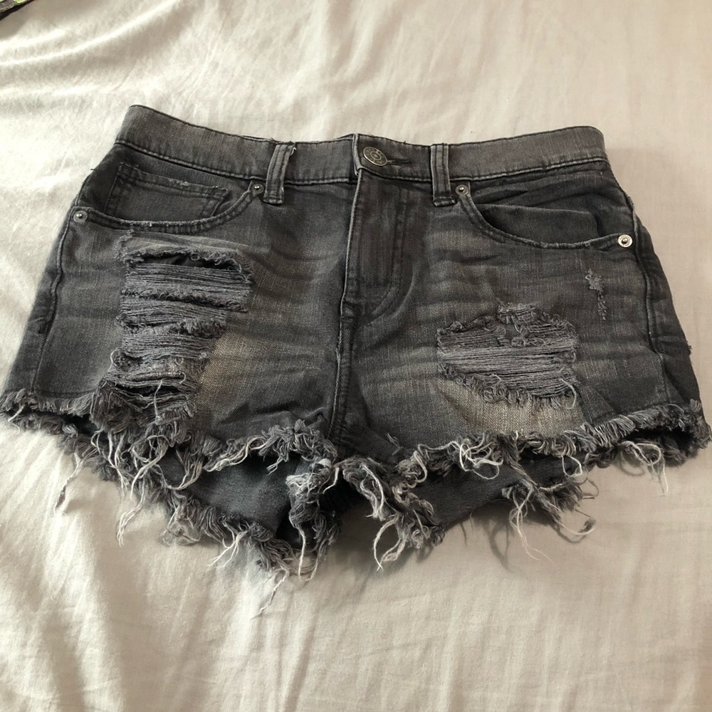 Express Grey/Black Distressed Denim Shorts- Size 6